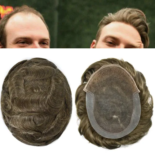 Miniatura 27 de Mens Toupee nudos blanqueados francés encaje tupé para hombres 100% europeo Remy sistema de reemplazo de cabello humano para hombres pieza de pelo