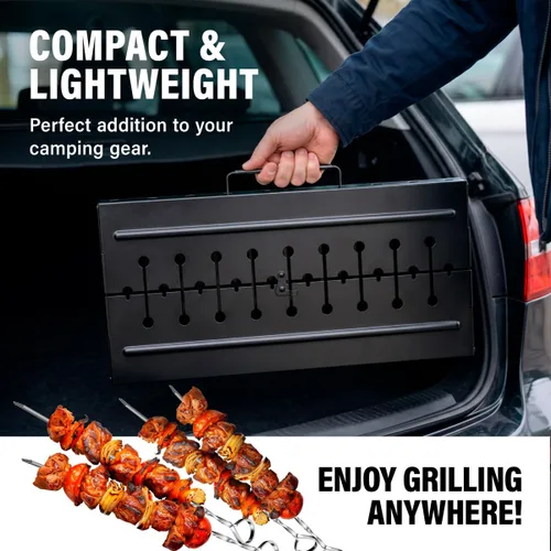 Miniatura 7 de MHH Parrilla de carbón para 8 pinchos - Barbacoa portátil de 43 cm × 30 cm × 43 cm Parrilla de camping para pinchos - Mangal de metal plegable