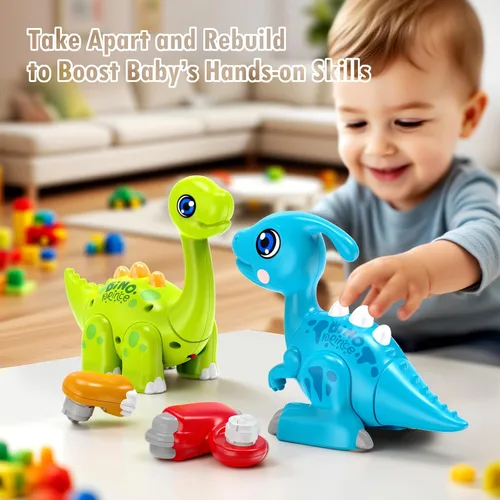 Miniatura 6 de Marstone Juguetes de dinosaurio para niños pequeños para niños de 1 año Regalos: Juguetes educativos con luz y sonido para construir Juguetes