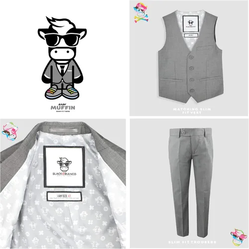 Miniatura 3 de Traje de primera clase para niños Black n Bianco Slim Fit estilo ligero Presentado por Baby Muffin