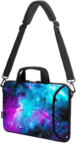 Miniatura 5 de Funda para laptop de 15.6 pulgadas, estuche para chromebook, correa de hombro ajustable con asa, bolsillo para accesorios (Galaxias azules)