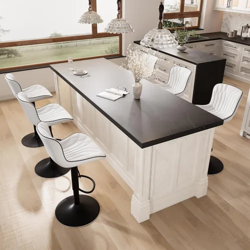 Miniatura 31 de YOUNIKE Juego de 2 taburetes de bar marrones modernos giratorios de altura de mostrador con respaldo alto ajustable para cocina, taburetes de bar