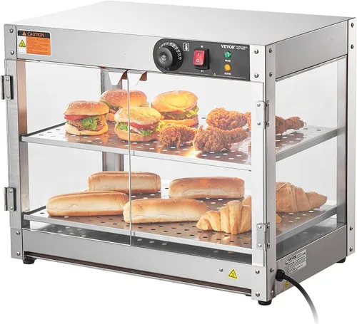 VEVOR Exhibidor Calentador de Alimentos Comercial de 2 Niveles, Calentador Exhibidor de Alimentos de 800W con Luz para Mejorar la Exhibición de