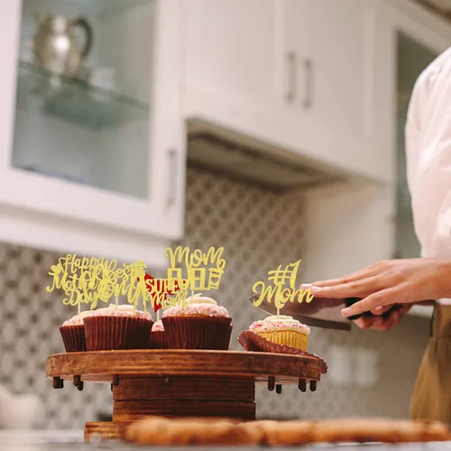 Miniatura 7 de Rsstarxi Paquete de 30 adornos dorados para cupcakes para el Día de la Madre con purpurina para el Día de la Madre, la mejor mamá del mundo