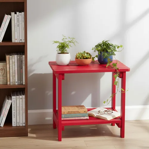 Miniatura 2 de Shine Company Providence - Mesa auxiliar rectangular de madera maciza, mesa de patio Adirondack para exteriores, color rojo chile Rojo (Chili Red)