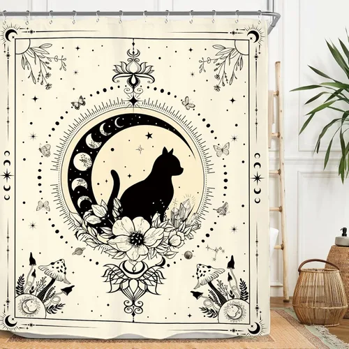 Miniatura 25 de Miyotaa - Juego de cortinas de ducha con fase lunar celestial, diseño de luna iluminada, gótico, zodiacal, astrología, tarot, bruja, de poliéster