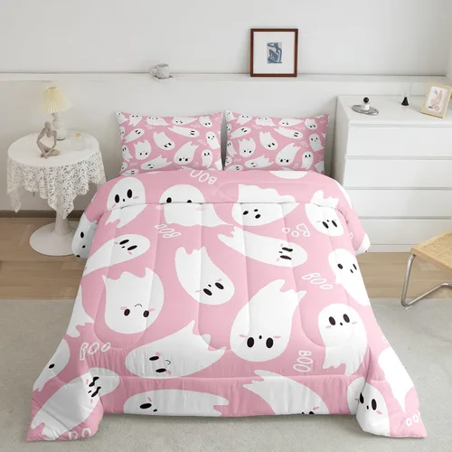 Miniatura 4 de Castle Fairy Happy Halloween - Juego de edredón para niños, tamaño individual, juego de ropa de cama con diseño de fantasmas de dibujos animados