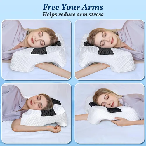 Miniatura 7 de SAHEYER Almohada para dormir de lado con agujero para el brazo, almohada de espuma viscoelástica para aliviar el dolor de cuello y hombros, almohada