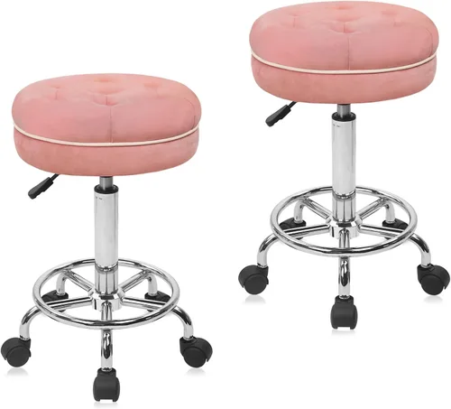 Miniatura 20 de KLASIKA Taburete alto con ruedas de dibujo con soporte de respaldo bajo y anillos ajustables para reposapiés, juego de 2 sillas de escritorio negro