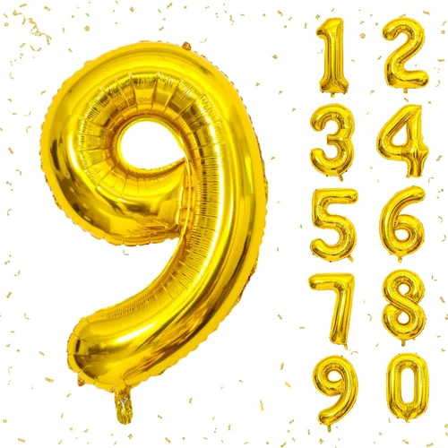 Globos dorados de 40 pulgadas, globos de aluminio de Mylar con helio para cumpleaños, globo de número 9 para decoraciones de cumpleaños de 9 años,