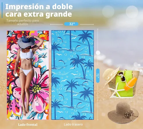 Miniatura 2 de TwoYek Toalla de playa fina de microfibra, ligera, de 71 x 32 pulgadas, extragrande, sin arena, de secado rápido, para viajes, piscina, camping