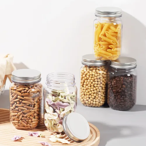 Miniatura 6 de Tarros Mason de plástico transparente de 16 onzas con tapa de rosca, tarros vacíos reutilizables para almacenamiento de alimentos, recipientes
