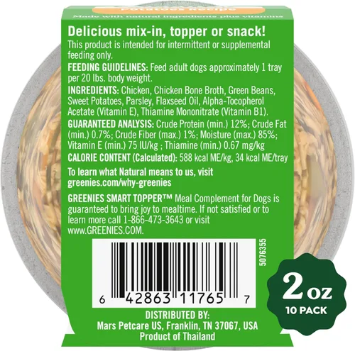 Miniatura 2 de Greenies Smart Topper Mezcla Húmeda Alta en Proteína para Perros, Receta de Pollo, Habichuelas Verdes y Batata en Caldo Vitabroth - Caldo de Hueso +