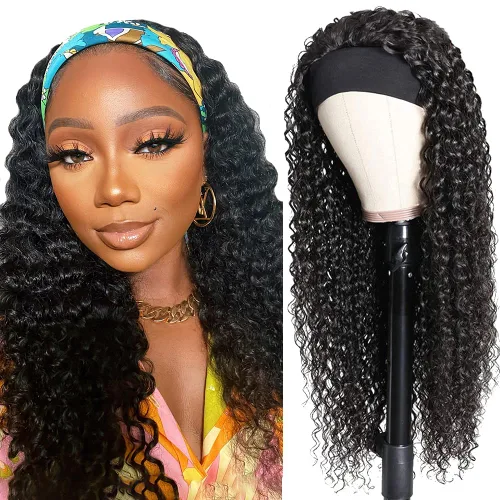Miniatura 8 de Youngirl Peluca con Diadema de Ondas Profundas Ombré de Cabello Humano #4/27 Pelucas con Diadema Rizadas para Mujeres Negras Cabello Humano Sin
