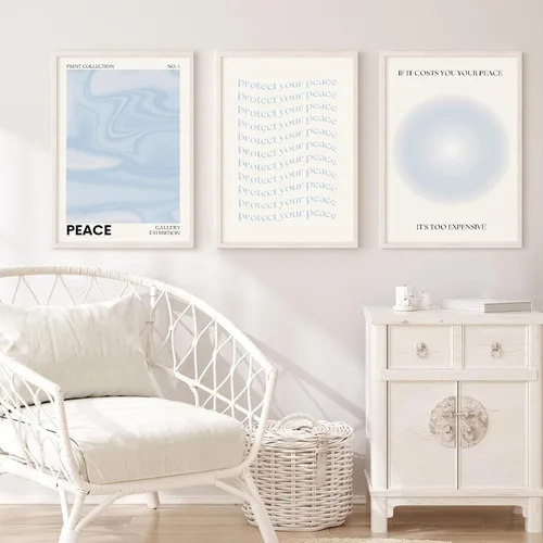 Miniatura 3 de Arte de Pared Decorativo de Aura Azul Estética Retro Arte de Pared en Lienzo Imágenes Abstractas Pastel Impresiones Póster Espiritual de Degradado