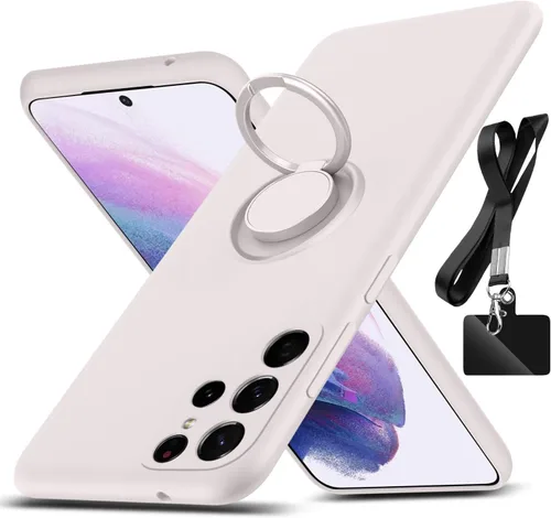 Miniatura 10 de Funda para Galaxy S22 Ultra, con soporte de anillo giratorio de 360° y correa de silicona líquida, delgada, a prueba de golpes, funda protectora Azul