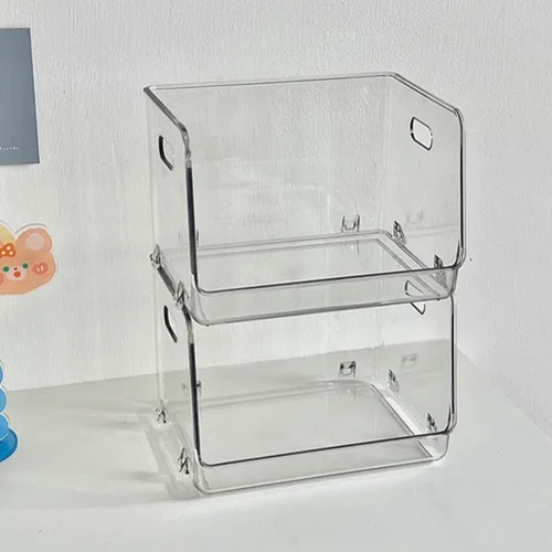 Miniatura 5 de Zerodeko Caja de 2 piezas de estante transparente, organizador de maquillaje transparente, organizador de acrílico para escritorio, vitrina