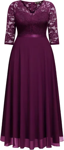 Miniatura 5 de Miusol Vestido largo formal de encaje floral con cuello en V para mujer, talla grande, para dama de honor, fiesta