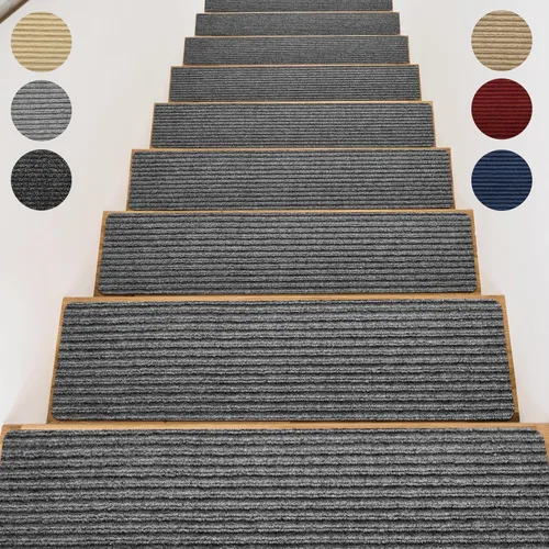 Miniatura 20 de Alfombras para peldaños de madera - Cinta antideslizante para alfombra de escaleras, pelar y pegar con cinta adhesiva doble, juego de 15 hojas