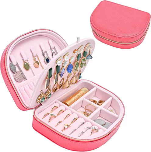 ProCase Joyero de tamaño de viaje, pequeño joyero portátil en forma de concha de mar, mini organizador de joyas de 2 capas en piel sintética,