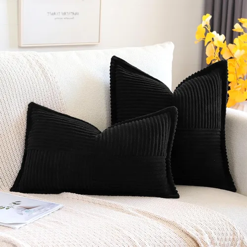 Miniatura 6 de OTOSTAR Fundas de almohada de pana a rayas con empalme, fundas de almohada bohemias súper suaves laterales decorativas con textura para sofá, cama
