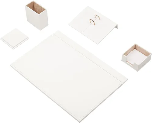 Miniatura 13 de MOOGCO Juego de escritorio de cuero, almohadilla de escritorio, soporte para papel de notas, soporte para bolígrafos, posavasos de cuero, soporte