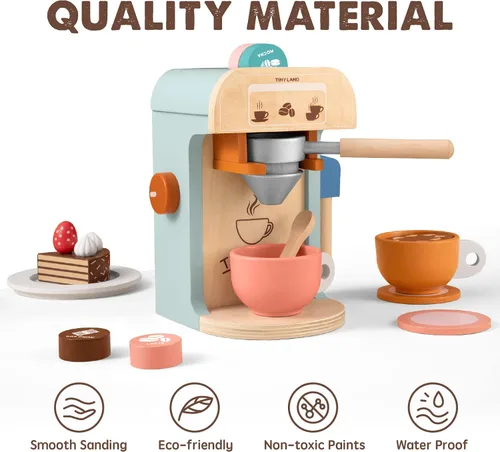 Miniatura 5 de Tiny Land Juego de cocina y cafetera, juguetes de cocina de madera