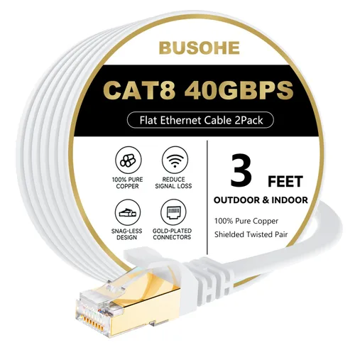 Miniatura 18 de BUSOHE Cable Ethernet CAT8 de 60 pies, cable de conexión de computadora de red plana de Internet de alta velocidad, 40 Gbps 2000 Mhz más rápido que