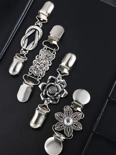 Miniatura 7 de Jetec -4 clips de chal de suéter vintage, estilo retro, para mujer, niña, clips de cárdigan camisa, broches de 4 estilos