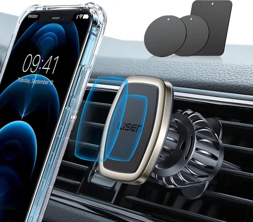 Miniatura 12 de LISEN Soporte magnético para teléfono para automóvil, soporte magnético para teléfono con clip mejorado y 6 imanes fuertes, imán magnético de Negro