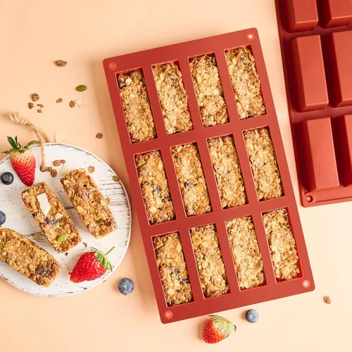 Miniatura 4 de Paquete de 2 moldes de barra de granola de silicona, molde de barra de proteína rectangular de 12 cavidades, moldes de silicona para hornear