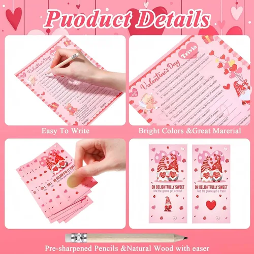 Miniatura 4 de Chinco 127 tarjetas de juegos para el día de San Valentín, juego de bingo para adultos y niños, fiesta del día de San Valentín con lápiz