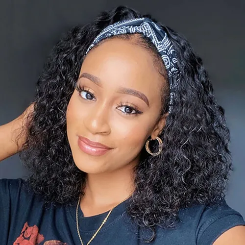 Miniatura 27 de Aiterina Peluca con Diadema de Cabello Humano Ombre con Mechas Rizado Peluca de Cabello Humano Pelugas con Diadema para Mujeres Negras Sin Encaje