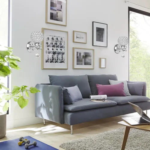 Miniatura 2 de TISLYCO Apliques de cristal plateado – Iluminación de pared moderna con bola de cristal colgante, lámpara de montaje en pared para dormitorio, sala
