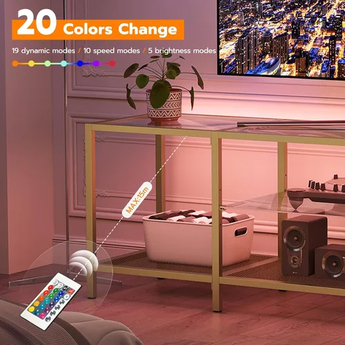 Miniatura 3 de HOOBRO Soporte de TV con luces LED y tomas de corriente para televisores de hasta 65 pulgadas, moderna mesa consola de TV de vidrio templado de 55