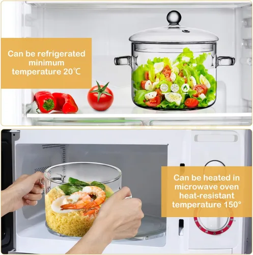 Miniatura 2 de DOITOOL Olla de vidrio para cocinar a fuego lento para estufa Potpourri 1.4 Quarts Cacerola de vidrio resistente al calor con tapa Olla transparente