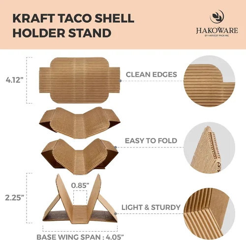 Miniatura 2 de Harvest Pack - 200 bandejas desechables para tacos, soporte de papel kraft resistente, platos ecológicos para servir alimentos para martes de tacos