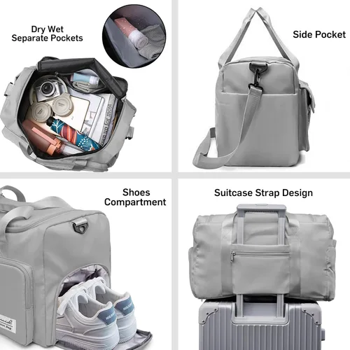 Miniatura 3 de Bolsa deportiva de gimnasio con compartimento para zapatos, bolsa de viaje con bolsillo separado seco húmedo para hombres y mujeres, bolsa de noche