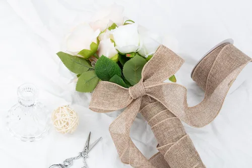 Miniatura 3 de Cinta de arpillera negra de 10 yardas con alambre, 1 pulgada de ancho para envolver regalos, arreglos florales, hacer coronas y decoración navideña