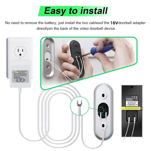 Miniatura 6 de Fuente de alimentación transformadora de timbre de 18 voltios para timbre de video en anillo, compatible con anillo, Google Nest, WYZE, Eufy, Blink