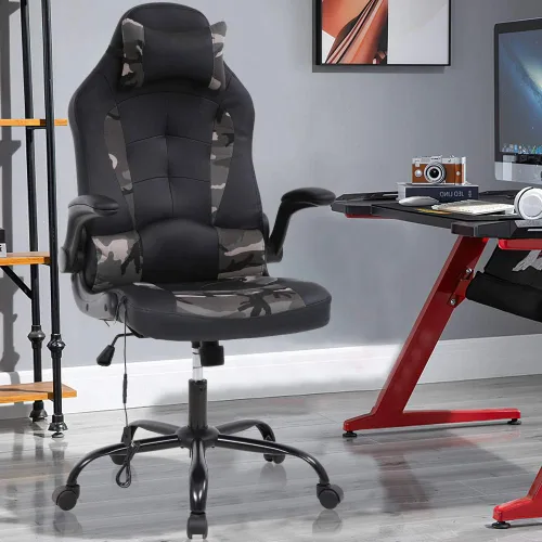 Miniatura 11 de Silla de oficina ergonómica para juegos de masaje, silla de escritorio con respaldo alto, silla ejecutiva de piel sintética con soporte lumbar, Rojo