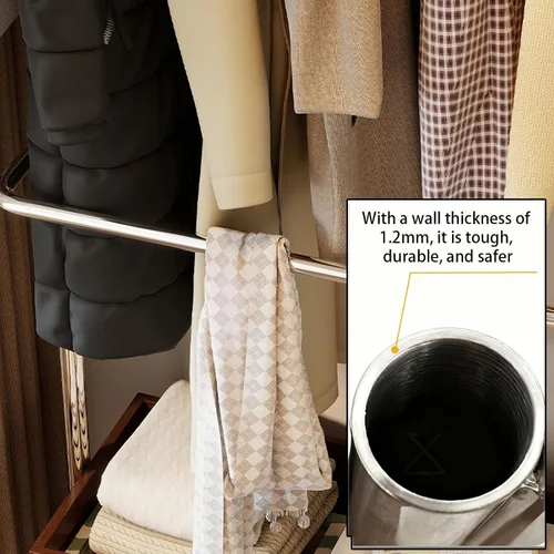 Miniatura 4 de Perchero de metal con ruedas, con estante de almacenamiento de madera, estantes de ropa rodantes para colgar ropa, perchero para dormitorio, Negro