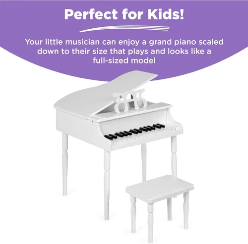 Miniatura 6 de Best Choice Products Juguete clásico de madera para niños de 30 teclas con tapa de piano, banco, estante de música plegable, libro de canciones