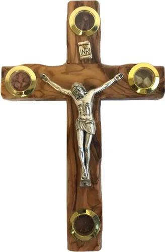 Miniatura 4 de Cruz de madera de olivo de Holy Land Market/Crucífijo con muestra de la Tierra Santa (12,7 cm)