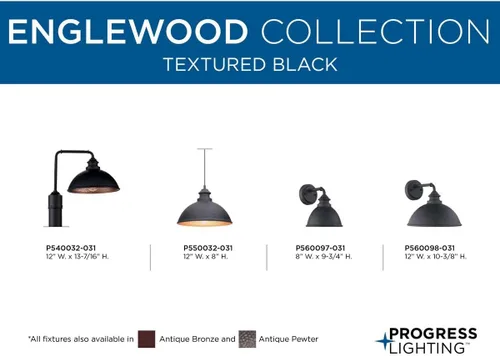 Miniatura 5 de Progress Lighting Englewood Collection - Farol colgante para exteriores con 1 luz, color negro