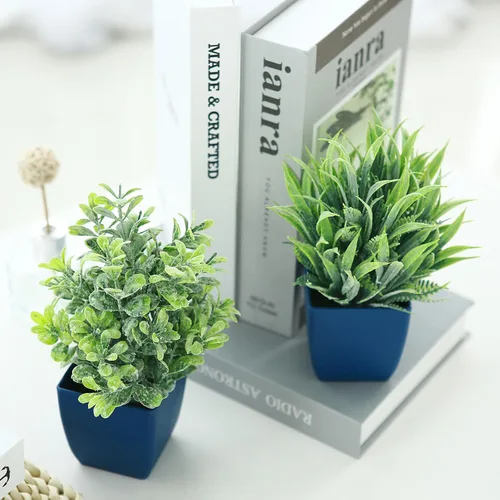 Miniatura 5 de summer flower Paquete de 2 plantas falsas en maceta, pequeñas plantas artificiales de eucalipto en maceta, romero sintético en maceta