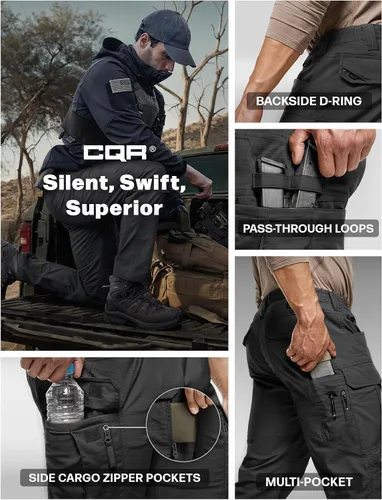 Miniatura 194 de CQR – Pantalones tácticos elásticos tipo cargo para hombre, resistentes al agua, de tela ripstop (antidesgarros), ligeros, ideales para uso diario