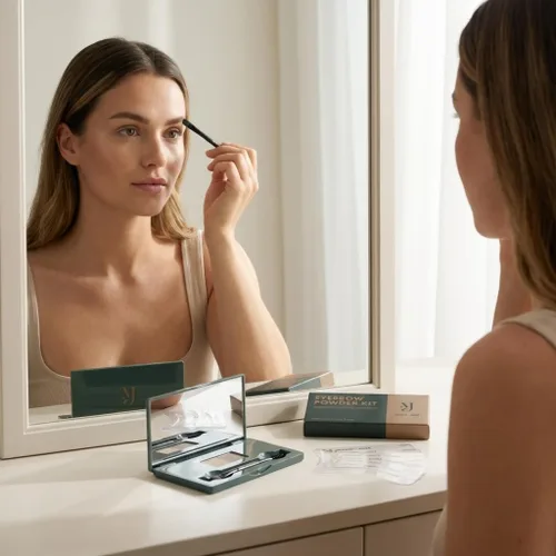 Miniatura 4 de Marie-José - Kit de polvo para cejas de color rubio oscuro y marrón claro, polvo impermeable para cejas con 6 plantillas reutilizables y cepillo