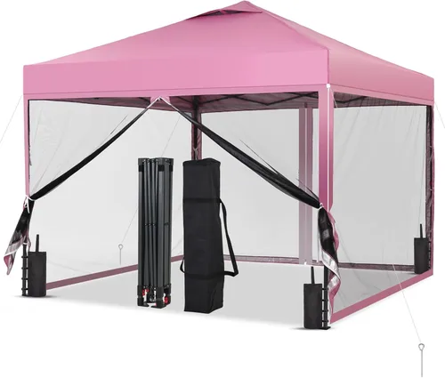Miniatura 35 de GDY Tienda de campaña desplegable de 10 x 10 pies, gazebo para exteriores con 4 bolsas de arena, toldo fácil de instalar con 3 alturas ajustables