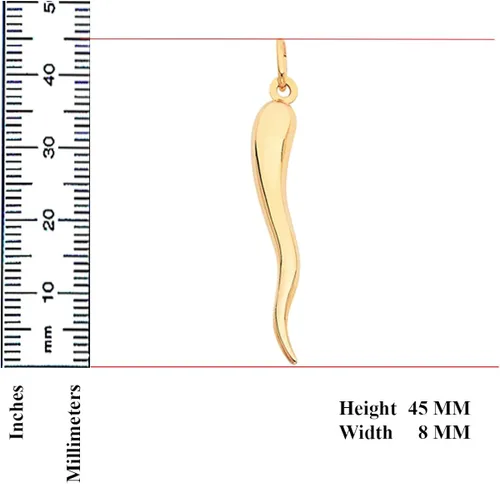 Miniatura 3 de 14K oro Bull 's cuerno italiano colgante 45, X 8mm.